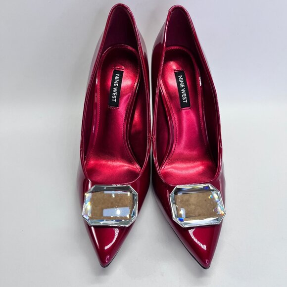 Nine West Faras Slip-On Stiletto Pumps Size 7.5M Red Patent Faux Leather - Picture 3 of 16